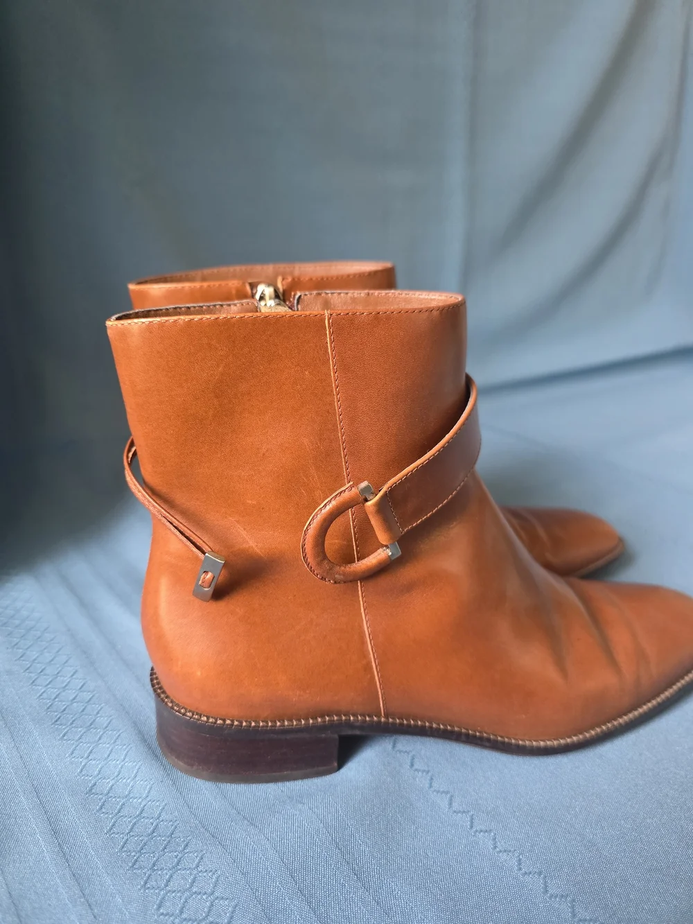 Talbots Women’s Tan Leather Almond‑Toe Ankle Boots Buckle Strap – Size 7B